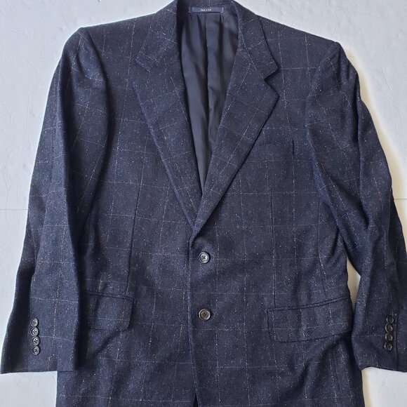 Ermenegildo Zegna Cashmere Windowpane Blue Blazer Sport Coat